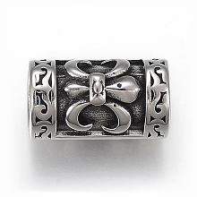 Honeyhandy 304 Stainless Steel Beads, Column with Fleur De Lis, Antique Silver, 20.5x13x12mm, Hole: 8.5mm