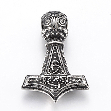 Honeyhandy 304 Stainless Steel Pendants, Thor's Hammer, Antique Silver, 40x28.5x12.5mm, Hole: 5.5mm