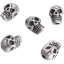 UNICRAFTALE 10Pcs 304 Stainless Steel Beads Skull Spacer Charms Antique Silver Loose Beads for DIY Bracelet Necklace Jewelry Making 8x6x5mm, Hole 1.5mm