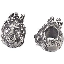 UNICRAFTALE 1pc Lion Head with Crown Beads Loose Beads Stainless Steel Spacer Beads 4.5mm Hole Metal Beads for Jewelry Findings Bracelet Necklace Making 13x9x11mm