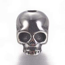 Honeyhandy 304 Stainless Steel Beads, Skull, Antique Silver, 8x6x6mm, Hole: 1.6mm