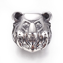 Honeyhandy 304 Stainless Steel Beads, Bear Head, Antique Silver, 13.5x13x9.5mm, Hole: 3mm