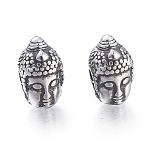 Honeyhandy Buddhist 304 Stainless Steel Beads, Buddha Head, Antique Silver, 14x8.5x9mm, Hole: 2mm