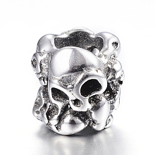 Honeyhandy 316 Surgical Stainless Steel European Beads, Skull, Large Hole Beads, Hollow, Antique Silver, 9x9mm, Hole: 4.5~5mm