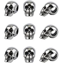 UNICRAFTALE 6PCS Skull Beads 7.5mm Large Hole Antique Silver Skeleton Beads Spacer Stainless Steel Halloween Beads for Bracelet Earrings Making 25x15x17.5mm