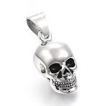 Honeyhandy 304 Stainless Steel Pendants, Skull, Antique Silver, 29x15x18mm, Hole: 7x10mm