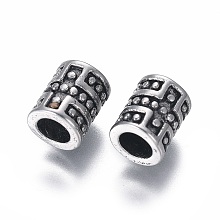 Honeyhandy 304 Stainless Steel European Beads, Large Hole Beads, Column, Antique Silver, 9x7mm, Hole: 4.5mm