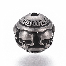 Honeyhandy 316 Surgical Stainless Steel Beads, Rondelle Skull, Antique Silver, 11x10mm, Hole: 1.8mm