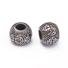 Honeyhandy 304 Stainless Steel European Beads, Large Hole Beads, Rondelle with Cross, Antique Silver, 10.5x13.5mm, Hole: 5.5mm