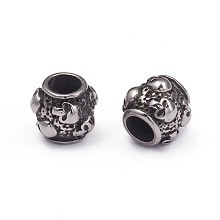 Honeyhandy Halloween 304 Stainless Steel European Beads, Large Hole Beads, Barrel with Skull, Antique Silver, 8.5x9.5mm, Hole: 4.5mm