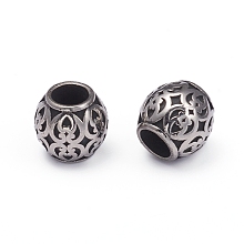 Honeyhandy 304 Stainless Steel European Beads, Large Hole Beads, Barrel, Antique Silver, 8.5x8.5mm, Hole: 4.5mm