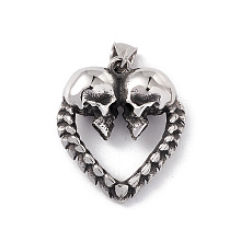 Honeyhandy 304 Stainless Steel Manual Polishing Pendants, Heart with Skull, Antique Silver, 36.5x32x12mm, Hole: 4x8.5mm