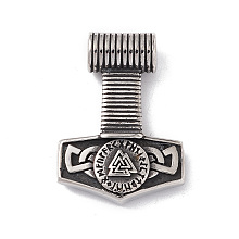 Honeyhandy 304 Stainless Steel Manual Polishing Pendants, Thor's Hammer, Antique Silver, 42x30x7.5mm, Hole: 6mm