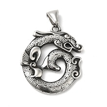 Honeyhandy 304 Stainless Steel Manual Polishing Pendants, Dragon Charms, Antique Silver, 38x33x3.5mm, Hole: 4.5x8.5mm