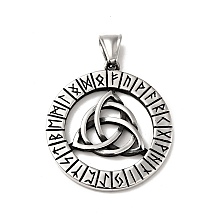 Honeyhandy 304 Stainless Steel Manual Polishing Pendants, Ring with Trinity Knot & Runes Charms, Antique Silver, 38x35.5x3mm, Hole: 4x8mm