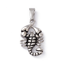 Honeyhandy 304 Stainless Steel Pendants, Scorpion Charms, Antique Silver, 33.5x20x5mm, Hole: 4.3x8.5mm