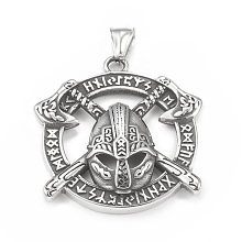 Honeyhandy Viking 304 Stainless Steel Pendants, Crossed Axe Helmet Charm, Antique Silver, 45.5x43x7mm, Hole: 4x8mm