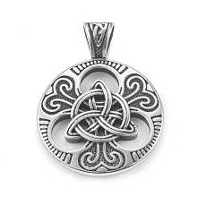 Honeyhandy Viking Norse 304 Stainless Steel Pendants, Flat Round with Triquetra Knot Charm, Antique Silver, 45x33x8mm, Hole: 5.5x8.5mm