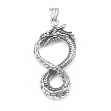 Honeyhandy 304 Stainless Steel Big Pendants, Dragon Charm, Antique Silver, 57.5x28x6mm, Hole: 4x7.5mm