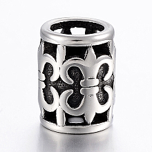 Honeyhandy 304 Stainless Steel Bead Enamel Settings, Large Hole Beads, Column with Fleur De Lis, Antique Silver, 12x9mm, Hole: 6mm