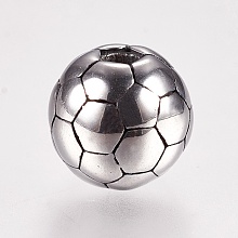 Honeyhandy 304 Stainless Steel Beads, FootBall/Soccer Ball, Antique Silver, 8mm, Hole: 2mm