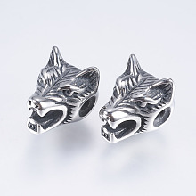 Honeyhandy 316 Surgical Stainless Steel Beads, Wolf, Antique Silver, 12x11x14mm, Hole: 2mm