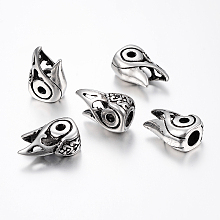 Honeyhandy 304 Stainless Steel Beads, Large Hole Beads, Bird Head, Antique Silver, 21.5x14x9mm, Hole: 6mm