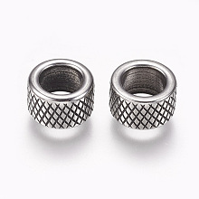 Honeyhandy 304 Stainless Steel Beads, Column, Large Hole Beads, Antique Silver, 10x6mm, Hole: 6.5mm