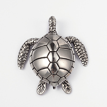 Honeyhandy 304 Stainless Steel Big Pendants, Turtle/Tortoise, Antique Silver, 54x48x13mm, Hole: 5x8mm