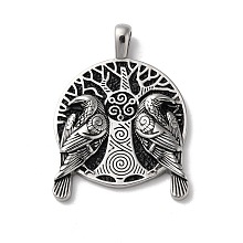 Honeyhandy Viking 304 Stainless Steel Big Pendants, Tree with Eagle Charms, Antique Silver, 50x36.5x5mm, Hole: 8x5mm.