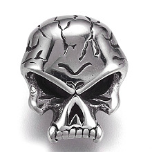 Honeyhandy 304 Stainless Steel Beads, Large Hole Beads, Skull, Antique Silver, 19x15.5x11.5mm, Hole: 6mm