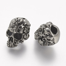 Honeyhandy 304 Stainless Steel European Beads, Skull, Large Hole Beads, Antique Silver, 15.5x11x11.5mm, Hole: 4mm