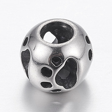 Honeyhandy 304 Stainless Steel European Beads, Large Hole Beads, Rondelle with Dog Footprint, Antique Silver, 12x10mm, Hole: 5mm