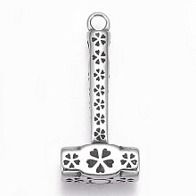 UNICRAFTALE 1pc Hammer with Flower Antique Silver Charms Stainless Steel Pendants Large Hole Dangle Pendants for Bracelet Necklace Jewelry Making 38x17x6.5mm, Hole 3mm