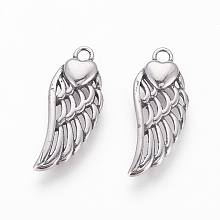 Honeyhandy 316 Surgical Stainless Steel Pendants, Wings with Heart, Antique Silver, 20x8x2.5mm, Hole: 1.6mm