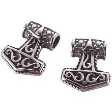 CHGCRAFT 10pcs Antique Silver Viking Thor's Hammer Pendants 304 Stainless Steel Hammer Charms Celtic Knot Beads Pendants for Bracelets Necklace Jewelry Making, 20x17x6mm