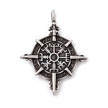 Honeyhandy Tibetan Style 304 Stainless Steel Pendants, Compass, Antique Silver, 47x37x4mm, Hole: 5mm