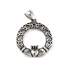 Honeyhandy 304 Stainless Steel Trinity Claddagh Crown Heart Pendants, Antique Silver, 34.5x31.5x4mm, Hole: 7x4mm