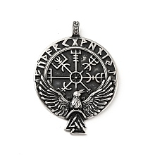 Honeyhandy 304 Stainless Steel Viking Pendants, Raven Odin Rune, Antique Silver, 56.5x41x7mm, Hole: 5.5x5mm