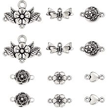 PH PandaHall 60pcs 6 Style Chandelier Component Charm Links Tibetan Alloy Connector Charms for Necklace Dangle Earring Making, Antique Silver