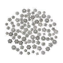 Honeyhandy 10 Style Tibetan Style Alloy Bead Caps, Flower, Antique Silver, 6~14mm, Hole: 2mm, about 100pcs/bag, 10style/10pcs