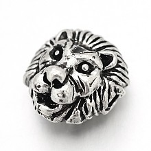 Honeyhandy Tibetan Style Alloy Lion Head Beads, Antique Silver, 12x13x9.5mm, Hole: 2mm