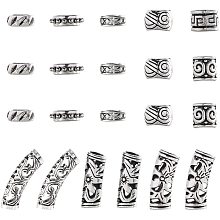 NBEADS 90 Pcs Tibetan Style Alloy Beads, 9 Kinds of Loose Braiding Hair Beads Metal Dreadlocks Tube Column Round Rondelle Beads for African DIY Hair Braiding Ponytail Decoration, Antique Silver