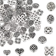 SUNNYCLUE 1 Box 80Pcs 8 Styles Flower Spacer Beads Antique Silver Alloy Hollow Heart Flat Round Oval Loose Spacers Tibetan Style for Jewelry Making Necklaces Bracelets DIY Crafts Supplies