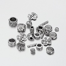 Honeyhandy Tibetan Style Alloy Beads, Mixed Shapes, Antique Silver, 6~14.5x6~14x3.5~10mm, Hole: 1~7mm