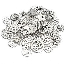 Honeyhandy 20Pcs Tibetan Style Alloy Gear Pendants, Steampunk Charms, Flat Round, Antique Silver, 19~25x1~1.5mm, Hole: 2~14.5mm