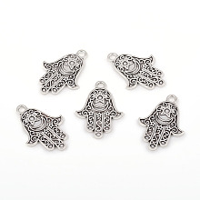 Honeyhandy Tibetan Style Alloy Pendants, for Religion, Hamsa Hand/Hand of Fatima/Hand of Miriam, Antique Silver, 24.5x17x1mm, Hole: 2mm