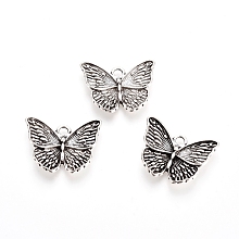 Honeyhandy Rack Plating Tibetan Style Alloy Pendants, Butterfly, Antique Silver, 19.5x23.5x3.5mm, Hole: 2.5mm