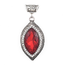 Honeyhandy Glass Big Pendants, with Rhinestone and Antique Silver Plated Alloy Findings, Horse Eye, Red, 52.75x29.5x11.5mm, Hole: 5.5mm