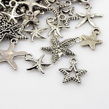 Tibetan Style Alloy Pendants, Star, Antique Silver, 15~36x12~36x1.5~3mm, Hole: 2~4mm